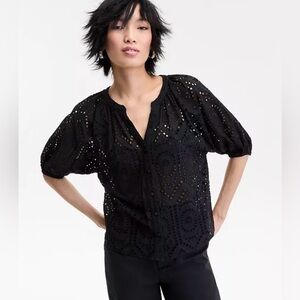 INC Black Eyelet Button Down Blouse Top - NWT $59